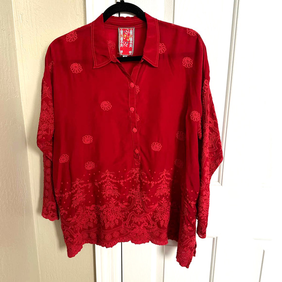 Johnny Was Tops Johnny Was Xs Sophia Red Embroidered Top Euc Poshmark